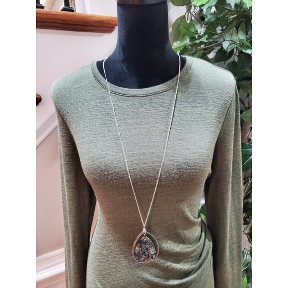 Banana Republic Women Green Polyester Round Neck Long Sleeve Knee Length Dress S - Picture 13 of 14